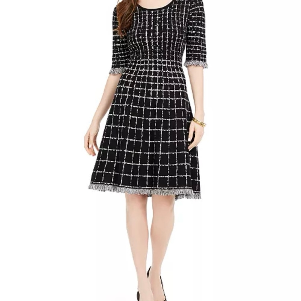 Taylor Black and White Checkered Midi Dress XL